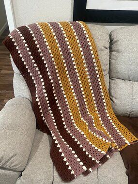 Vintage Afghan Blanket Throw 47" by 55" Cottagecore Boho Baby Purple Cream